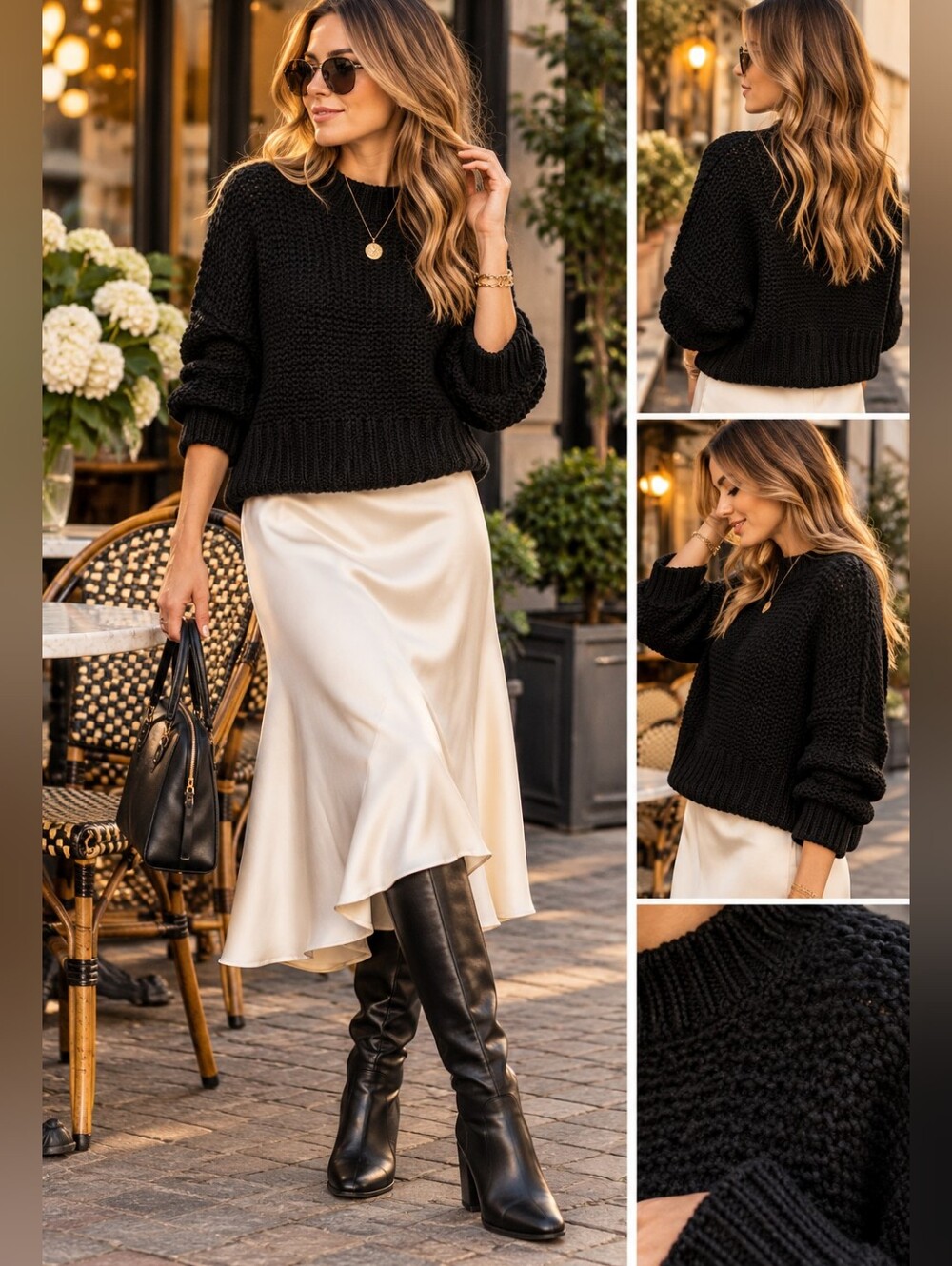 Free People "My Only Sunshine" Chuncky Oversized Knit Sweater In Black Size XS
